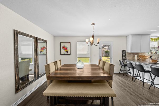 Chandelier, Dining room, Interior, Wood Texture Flooring