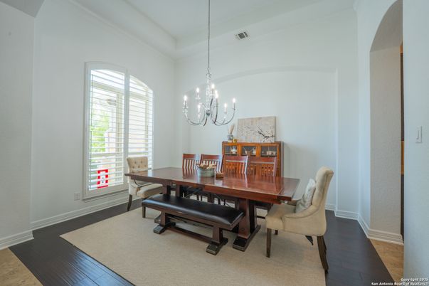 Chandelier, Dining room, Interior, Wood Texture Flooring
