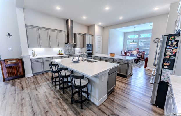 Interior, Kitchen, Pendant Lights, Recessed Lighting, Wood Texture Flooring