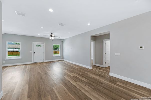 Empty room, Interior, Recessed Lighting, Wood Texture Flooring