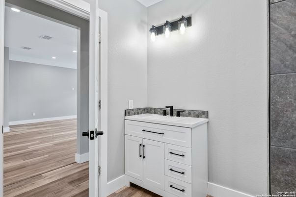 Bathroom, Interior, Recessed Lighting, Wood Texture Flooring