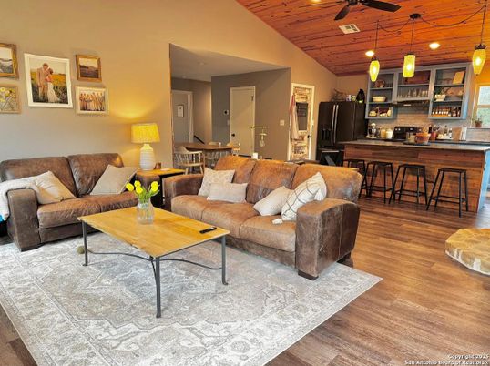 Interior, Kitchen, Living room, Pendant Lights, Recessed Lighting, Wooden Ceilings, Wood Texture Flooring