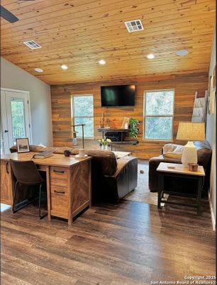 Home Office, Interior, Living room, Recessed Lighting, Wooden Ceilings, Wood Texture Flooring, Wooden Walls