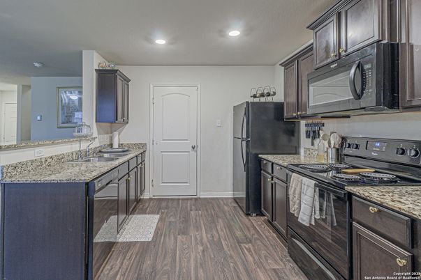 Interior, Kitchen, Recessed Lighting, Wood Texture Flooring