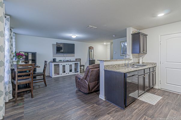 Dining room, Interior, Kitchen, Recessed Lighting, Wood Texture Flooring
