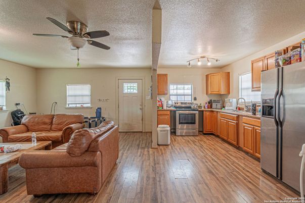Interior, Kitchen, Living room, Stainless Steel Appliances, Wood Texture Flooring