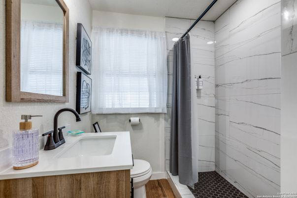 Bathroom, Interior, Marble Walls, Wood Texture Flooring