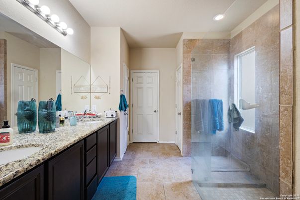 Bathroom, Dual Sink Vanities, Glass Shower, Interior, Recessed Lighting