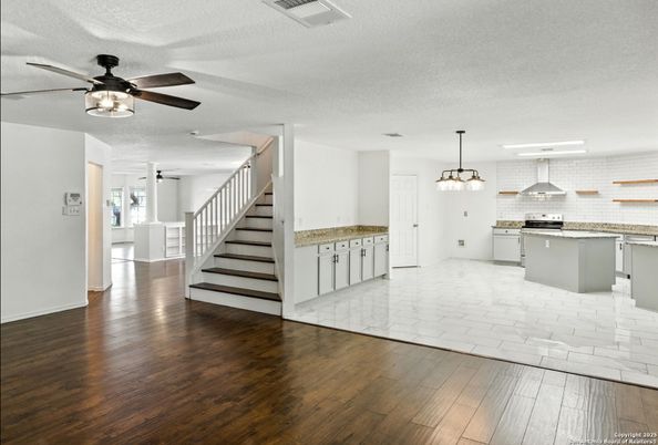 Interior, Kitchen, Pendant Lights, Stainless Steel Appliances, Wood Texture Flooring
