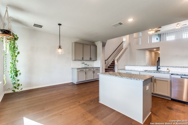 Interior, Kitchen, Pendant Lights, Recessed Lighting, Wood Texture Flooring
