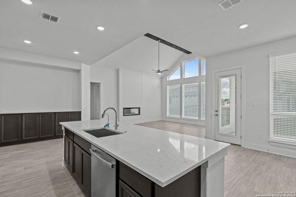 Interior, Kitchen, Pendant Lights, Recessed Lighting, Wood Texture Flooring