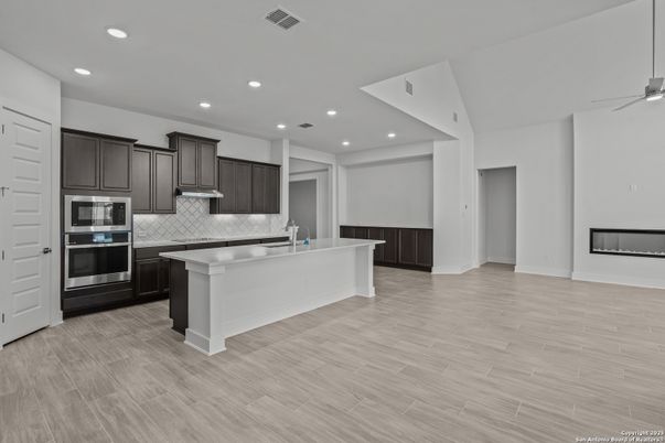 Interior, Kitchen, Recessed Lighting, Wood Texture Flooring