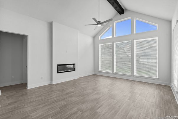 Empty room, Fireplace, Interior, Wooden Beams, Wood Texture Flooring
