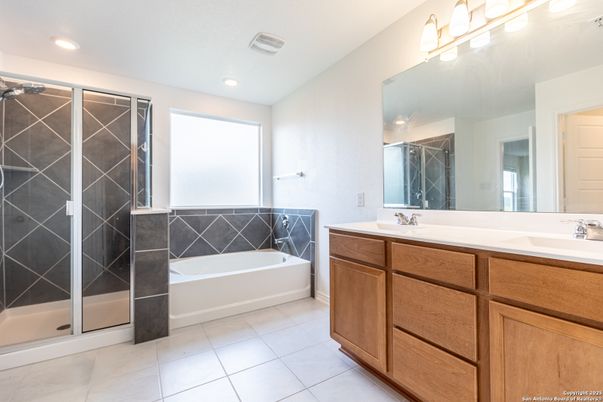 Bathroom, Dual Sink Vanities, Glass Shower, Interior, Recessed Lighting