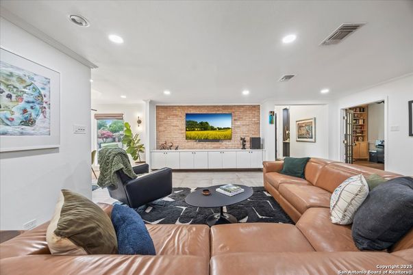 Interior, Living room, Recessed Lighting, Stone Walls
