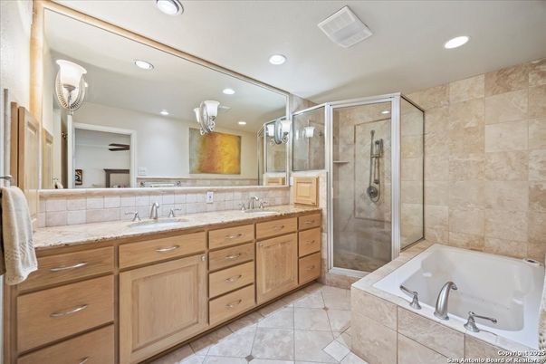 Bathroom, Dual Sink Vanities, Glass Shower, Interior, Recessed Lighting