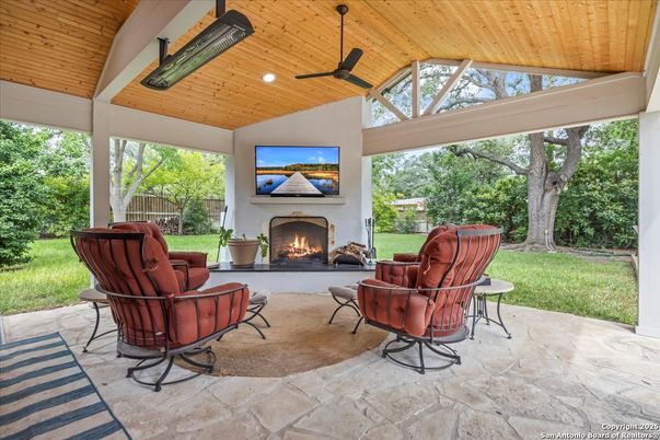 Exterior, Fireplace, Wooden Ceilings