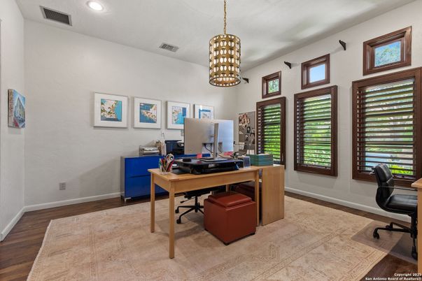 Home Office, Interior, Pendant Lights, Recessed Lighting, Wood Texture Flooring