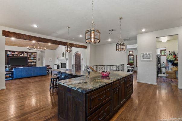 Chandelier, Fireplace, Interior, Pendant Lights, Recessed Lighting, Wood Texture Flooring