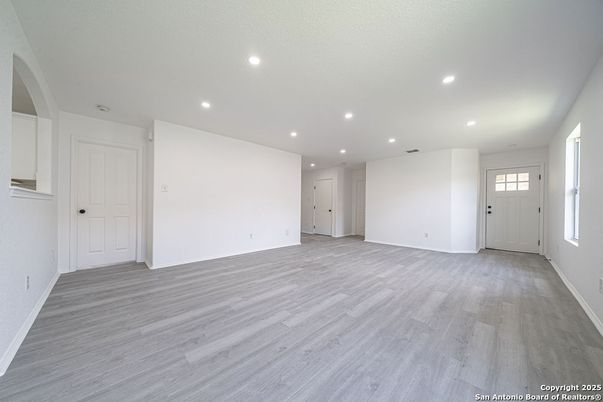 Empty room, Interior, Recessed Lighting, Wood Texture Flooring
