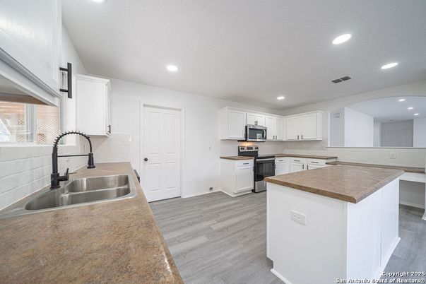 Interior, Kitchen, Recessed Lighting, Wood Texture Flooring
