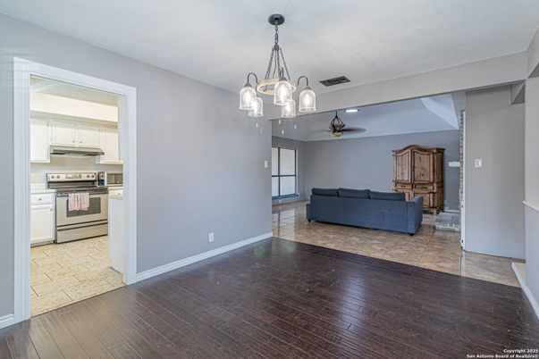 Interior, Kitchen, Living room, Pendant Lights, Recessed Lighting, Wood Texture Flooring