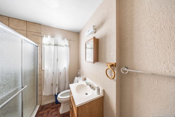 Bathroom, Glass Shower, Interior, Wood Texture Flooring