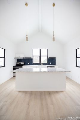 Interior, Kitchen, Pendant Lights, Wood Texture Flooring