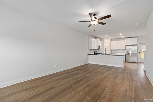 Empty room, Interior, Kitchen, Recessed Lighting, Wood Texture Flooring