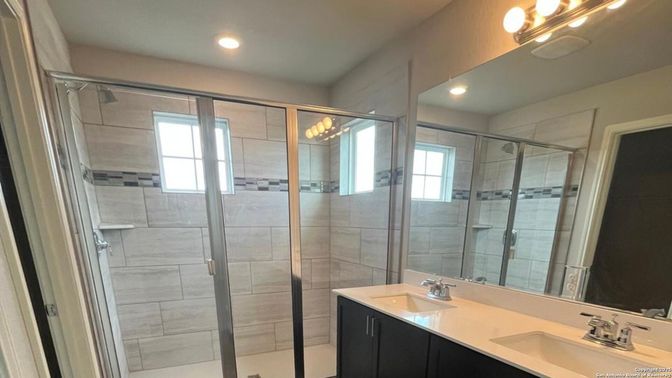 Bathroom, Dual Sink Vanities, Glass Shower, Interior, Recessed Lighting
