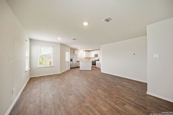 Empty room, Interior, Kitchen, Recessed Lighting, Wood Texture Flooring