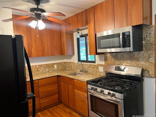 Interior, Kitchen, Stainless Steel Appliances, Wood Texture Flooring