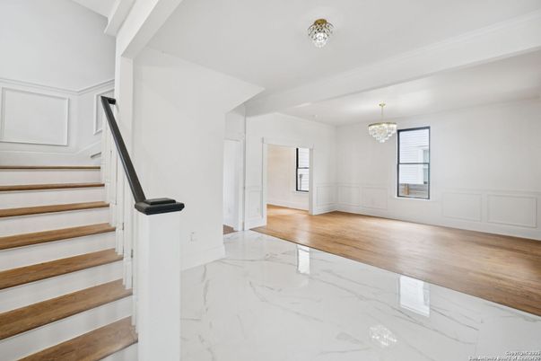 Chandelier, Empty room, Interior, Marble, Wood Texture Flooring