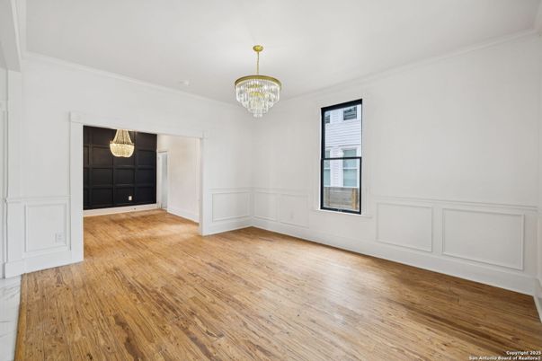 Chandelier, Empty room, Fireplace, Interior, Wood Texture Flooring