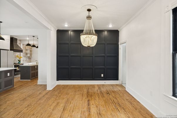 Interior, Kitchen, Pendant Lights, Recessed Lighting, Wood Texture Flooring