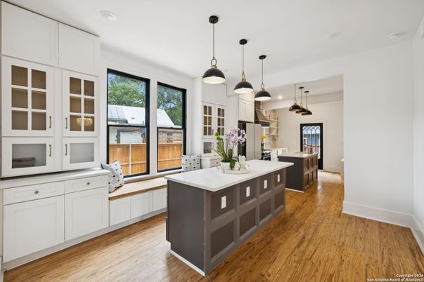 Interior, Kitchen, Pendant Lights, Recessed Lighting, Wood Texture Flooring