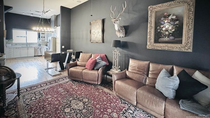 Chandelier, Dining room, Interior, Kitchen, Living room, Pendant Lights, Wood Texture Flooring