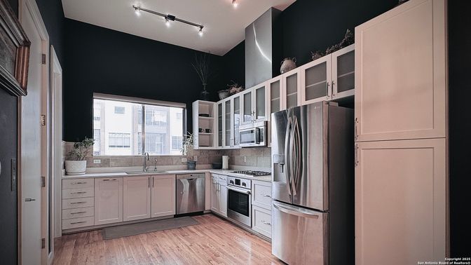 Interior, Kitchen, Stainless Steel Appliances, Wood Texture Flooring