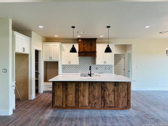 Interior, Kitchen, Pendant Lights, Recessed Lighting, Wood Texture Flooring