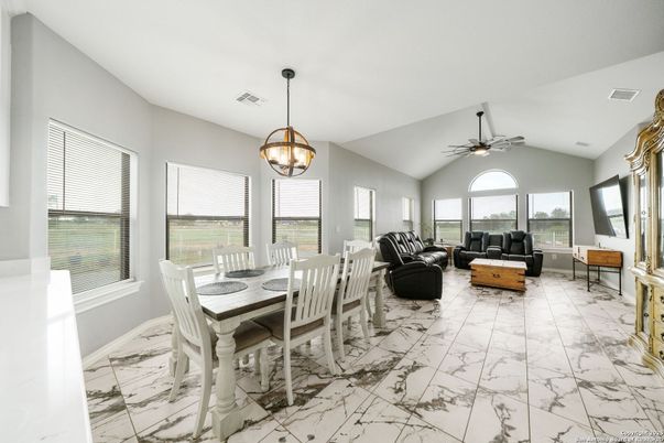 Dining room, Interior, Living room, Marble, Pendant Lights