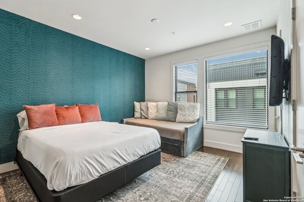 Bedroom, Interior, Recessed Lighting, Wood Texture Flooring