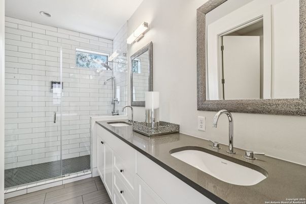 Bathroom, Dual Sink Vanities, Glass Shower, Interior, Recessed Lighting