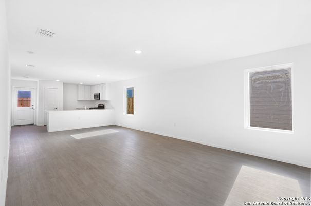 Empty room, Interior, Kitchen, Recessed Lighting, Wood Texture Flooring