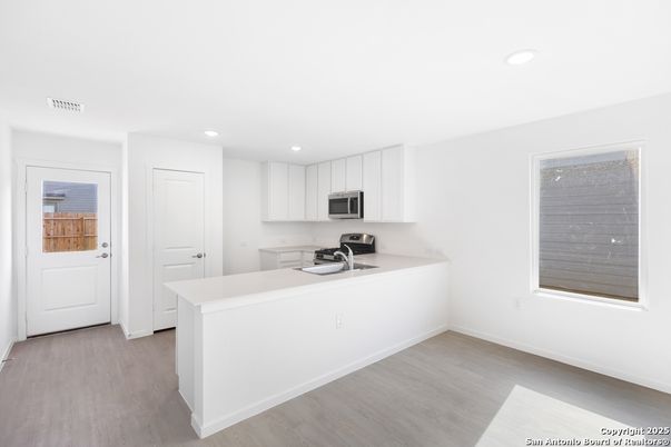 Interior, Kitchen, Recessed Lighting, Wood Texture Flooring