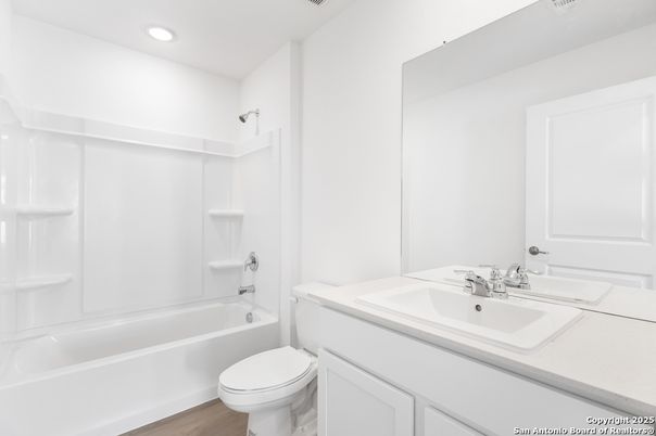 Bathroom, Interior, Recessed Lighting, Wood Texture Flooring