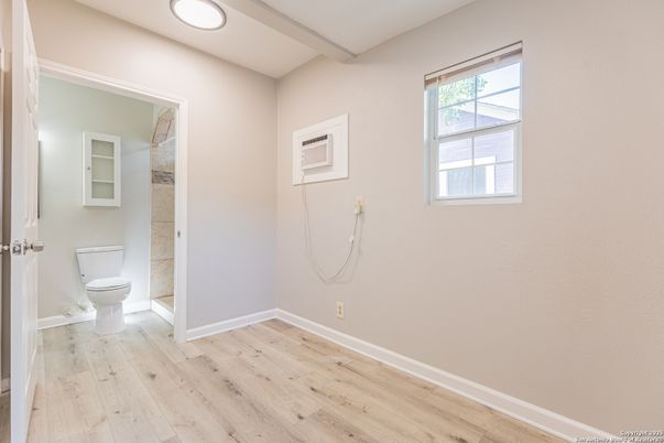 Bathroom, Empty room, Interior, Recessed Lighting, Wood Texture Flooring