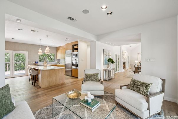 Interior, Kitchen, Living room, Pendant Lights, Recessed Lighting, Stainless Steel Appliances, Wood Texture Flooring