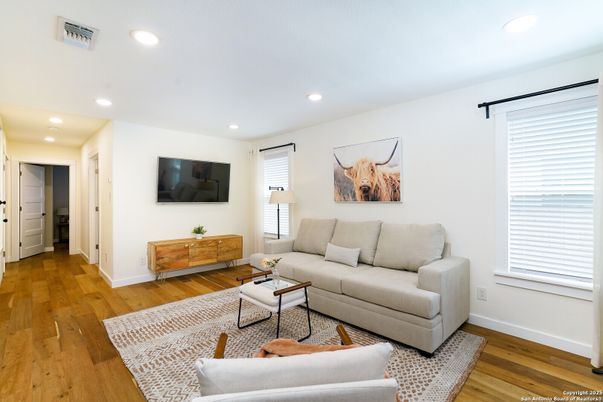 Interior, Living room, Recessed Lighting, Wood Texture Flooring