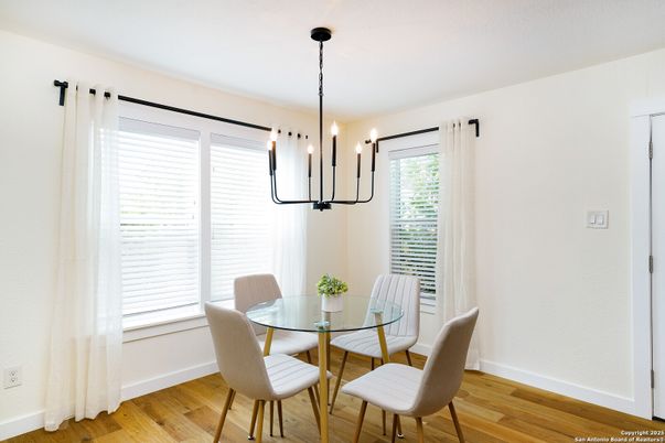 Dining room, Interior, Pendant Lights, Wood Texture Flooring