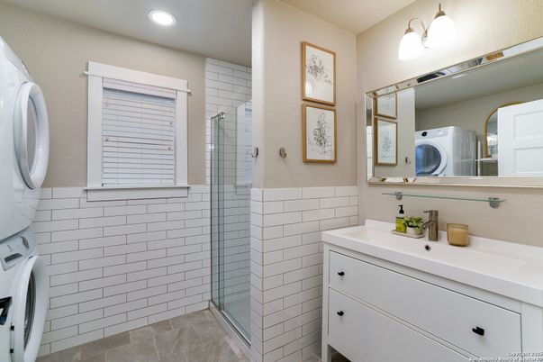 Bathroom, Glass Shower, Interior, Recessed Lighting, Washer